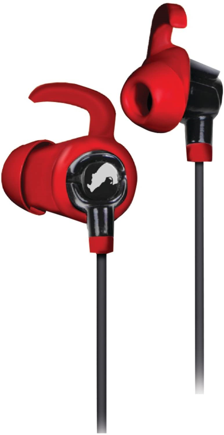 Red earbuds with 2025 mic